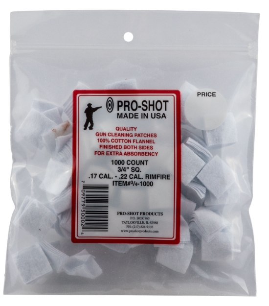 Picture of Pro-Shot Cleaning Patches 22/17 Cal 0.75" Cotton Flannel 1000 Per Bag 