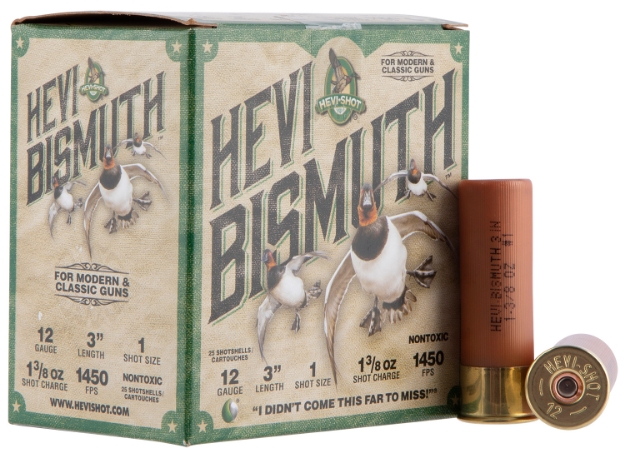 Picture of Hevi-Shot Hevi-Bismuth Waterfowl 12 Gauge 3" 1 3/8 Oz 1450 Fps Bismuth 1 Shot 25 Bx/10 Cs 