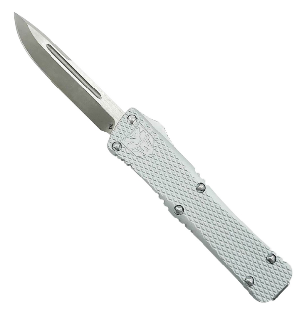 Picture of Cobratec Knives Mini Mamba 2.25" Otf Drop Point Plain D2 Steel Blade/Silver Aluminum Handle Includes Pocket Clip 