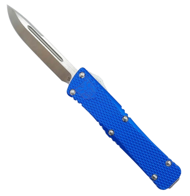 Picture of Cobratec Knives Mini Mamba 2.25" Otf Drop Point Plain D2 Steel Blade/Blue Aluminum Handle Includes Pocket Clip 