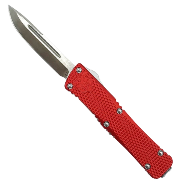 Picture of Cobratec Knives Mini Mamba 2.25" Otf Drop Point Plain D2 Steel Blade/Red Aluminum Handle Includes Pocket Clip 