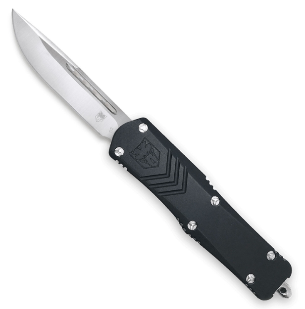 Picture of Cobratec Knives Fs-X Small 2.75" Otf Drop Point Plain D2 Steel Blad/ Black Anodized Aluminum Handle Features Glass Breaker Includes Pocket Clip 