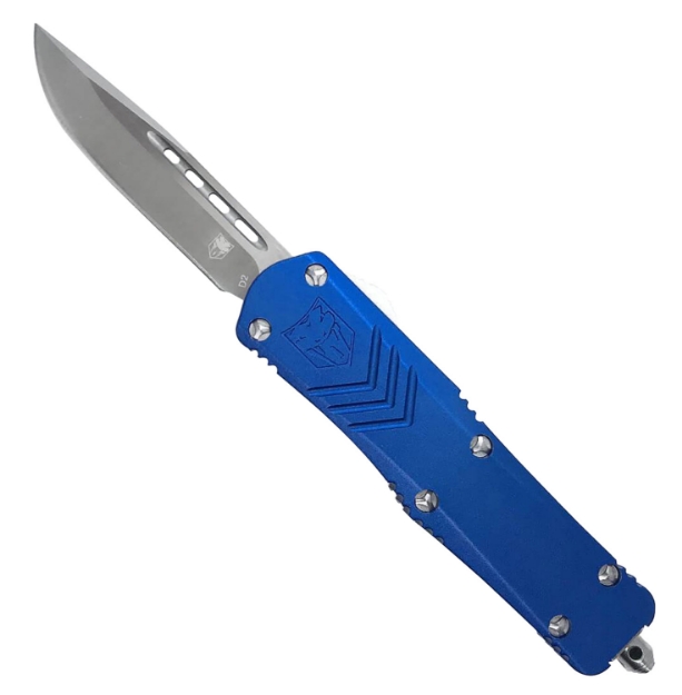 Picture of Cobratec Knives Fs-X Small 2.50" Otf Drop Point Plain D2 Steel Blade/Blue Anodized Aluminum Handle Features Glass Breaker Includes Pocket Clip 