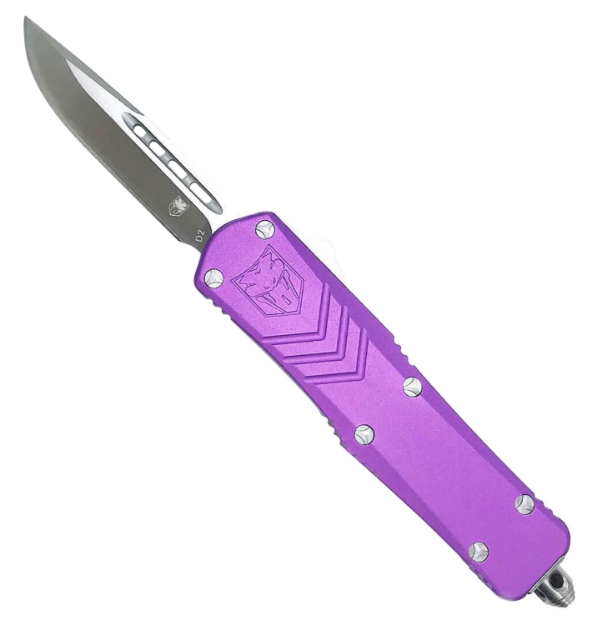 Picture of Cobratec Knives Fs-X Small 2.50" Otf Plain D2 Steel Blade/Purple Anodized Aluminum Handle Features Glass Breaker Includes Pocket Clip 