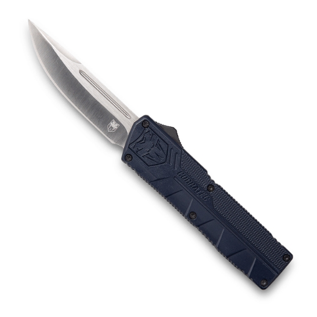 Picture of Cobratec Knives Lightweight 3.25" Otf Drop Point Plain D2 Steel Blade/Nypd Blue Aluminum Handle Includes Pocket Clip 