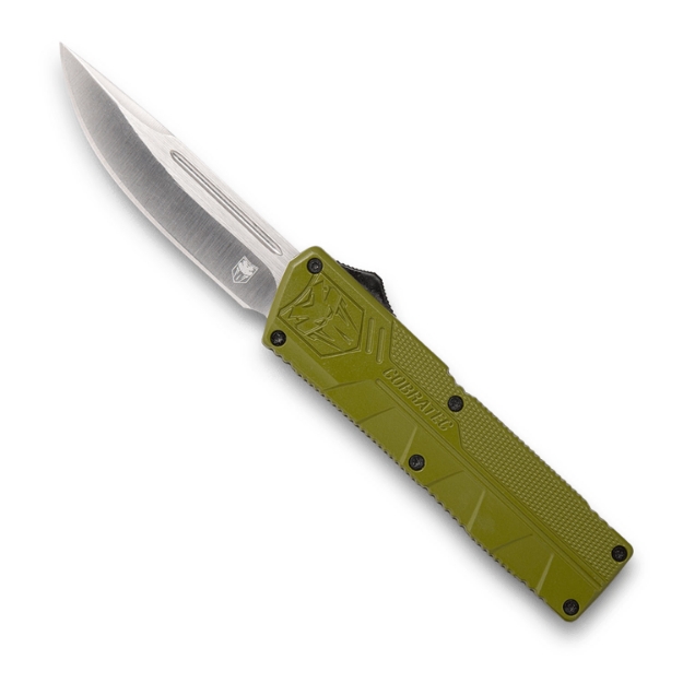 Picture of Cobratec Knives Lightweight 3.25" Otf Drop Point Plain D2 Steel Blade/Od Green Aluminum Handle Includes Pocket Clip 