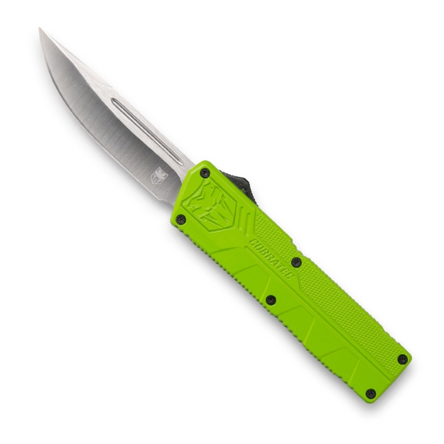 Picture of Cobratec Knives Lightweight 3.25" Otf Drop Point Plain D2 Steel Blade/Zombie Green Aluminum Handle Includes Pocket Clip 