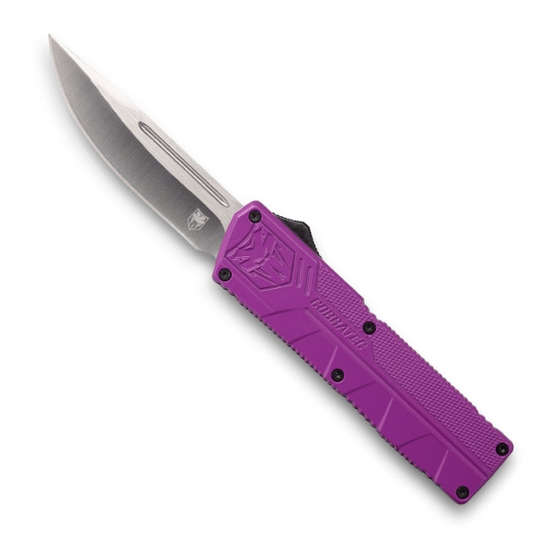 Picture of Cobratec Knives Lightweight 3.25" Otf Drop Point Plain D2 Steel Blade/Purple Aluminum Handle Includes Pocket Clip 