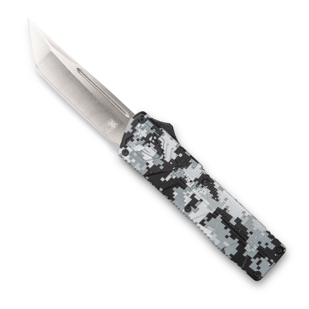 Picture of Cobratec Knives Lightweight 3.25" Otf Tanto Plain D2 Steel Blade/Winter Digi Camo Aluminum Handle Includes Pocket Clip 