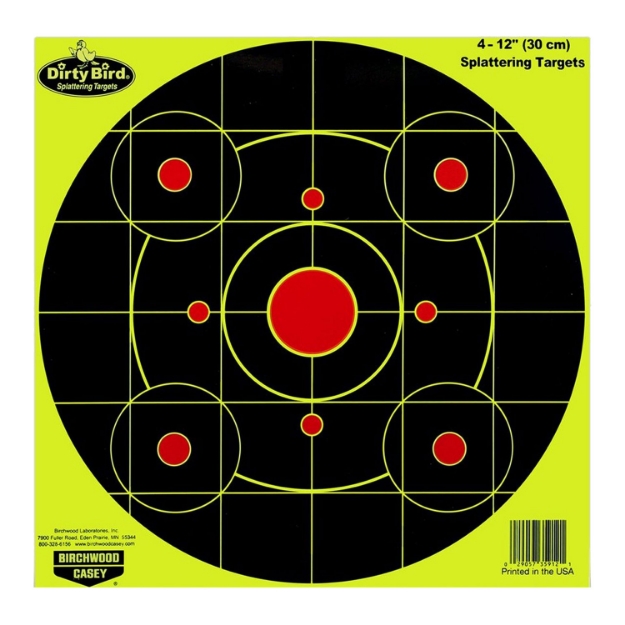 Picture of Birchwood Casey Dirty Bird Sight-In Circle Paper Hanging Pistol/Rifle 12" Black/Red 4 Per Pkg 