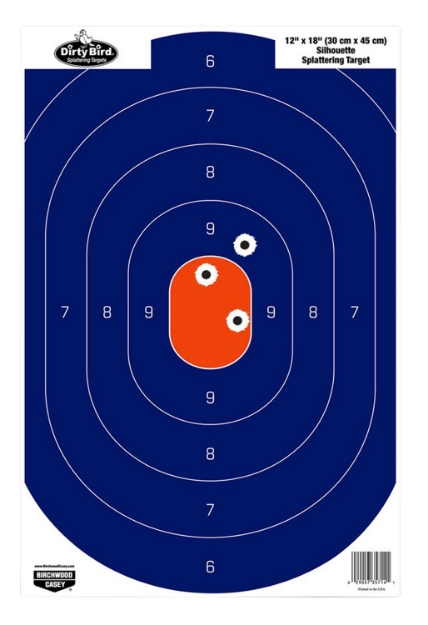 Picture of Birchwood Casey Dirty Bird Silhouette Tagboard Hanging Pistol 12" X 18" Blue/Orange 50 Per Pkg 