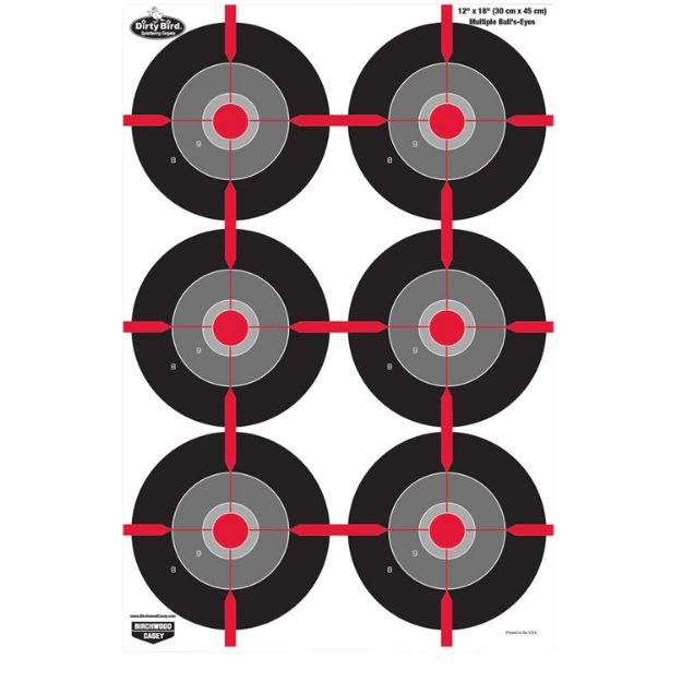 Picture of Birchwood Casey Dirty Bird Bullseye Tagboard Hanging Pistol 12" X 18" Black/White 8 Per Pkg 