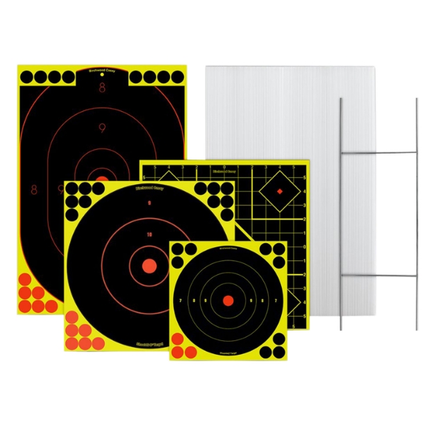 Picture of Birchwood Casey Sharpshooter Target & Stand Kit Silhouette/Bullseye Paper Stand Black/Yellow Includes Pasters 1 Frame/4 Targets 