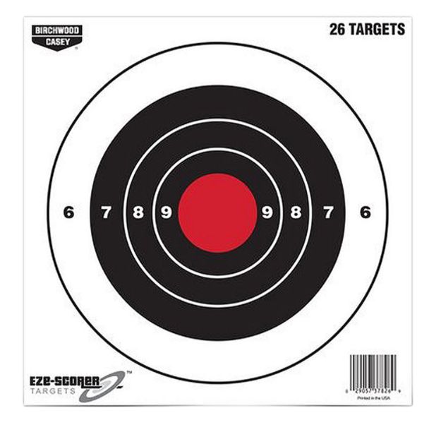 Picture of Birchwood Casey Eze-Scorer Bull's-Eye 8" Bullseye Paper Hanging Black/Red 26 Per Pkg 