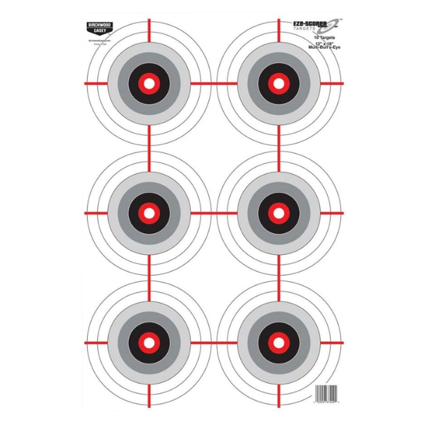 Picture of Birchwood Casey Eze-Scorer Multiple Bull's-Eye Bullseye Paper Universal 12" X 18" Black/White 10 Pk. 