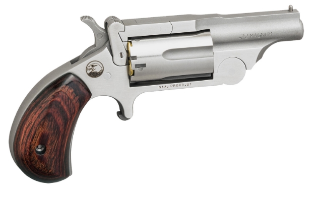 Picture of North American Arms Ranger Ii 22 Wmr Caliber With 1.63" Barrel, 5Rd Capacity Cylinder, Overall Stainless Steel Finish & Rosewood Birdshead Grip 