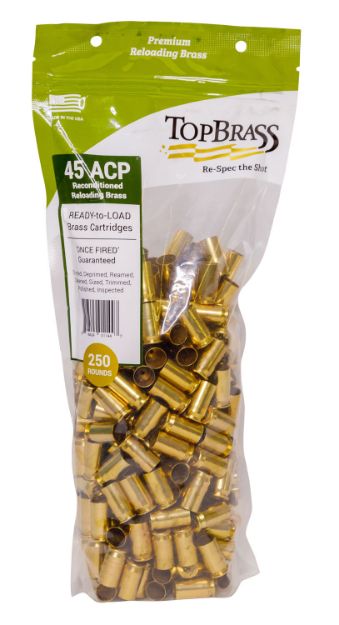 Picture of Top Brass Llc 7B045acpcy-250 Premium Reconditioned 45 Acp Handgun Brass 250 Per Bag 