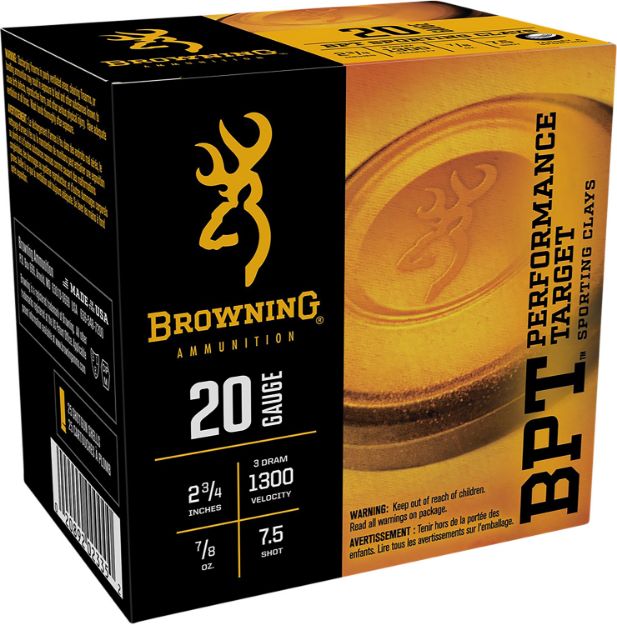 Picture of Browning Ammo Bpt Performance Target 20 Gauge 2.75" 7/8 Oz 7.5 Shot 25 Per Box/ 10 Cs 