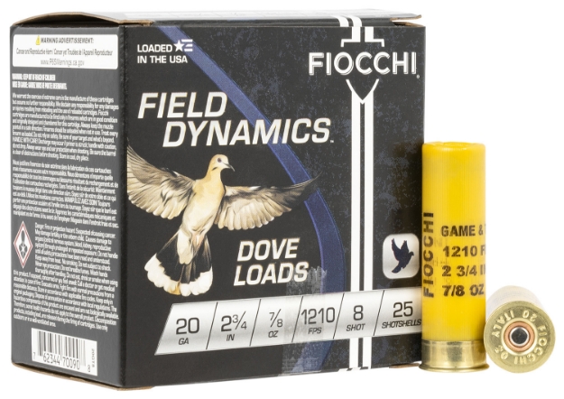 Picture of Fiocchi Field Dynamics Dove & Quail 20 Gauge 2.75" 7/8 Oz 8 Shot 25 Per Box/10 Cs 