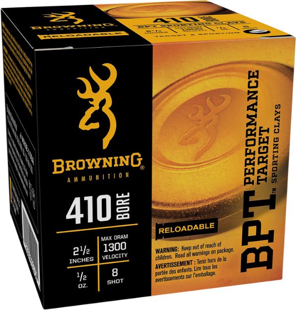 Picture of Browning Ammo Bpt Performance Target 410 Gauge 2.50" 1/2 Oz 8 Shot 25 Per Box/ 10 Cs 