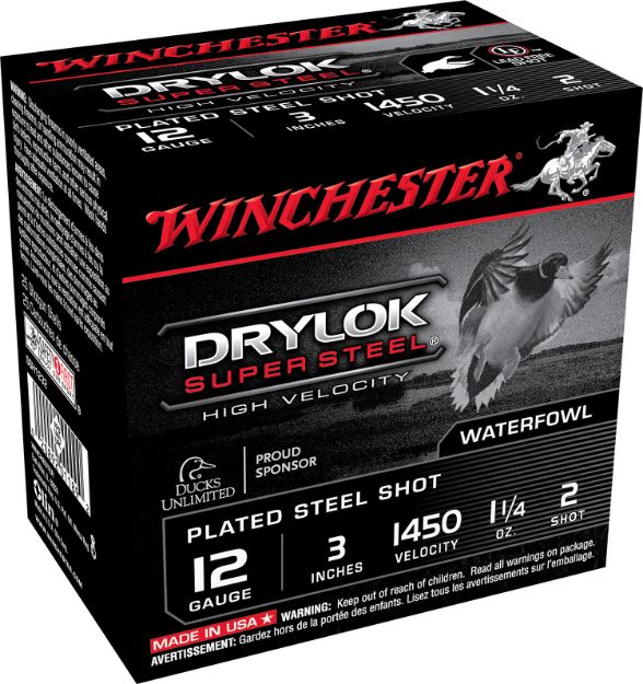 Picture of Winchester Ammo Drylock Super High Velocity 12 Gauge 3" 1 1/4 Oz 1450 Fps 2 Shot 25 Bx/10 Cs 