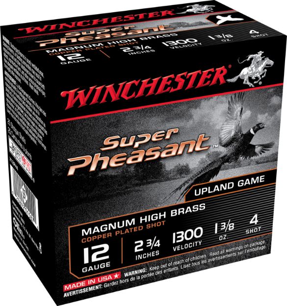 Picture of Winchester Ammo Super Pheasant Magnum High Brass 12 Gauge 2.75" 1 3/8 Oz 1300 Fps 4 Shot 25 Bx/10 Cs 