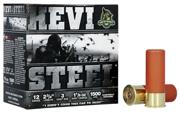 Picture of Hevi-Shot Hevi-Steel Waterfowl 12 Gauge 2.75" 1 1/8 Oz 3 Shot 25 Per Box/ 10 Cs 