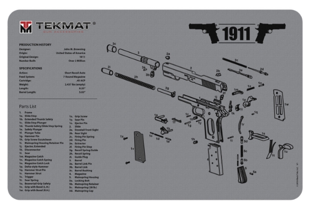 Picture of Tekmat 1911 Cleaning Mat Gray Rubber 17" Long Diagram 