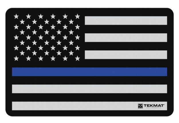 Picture of Tekmat Police Support Cleaning Mat Black/White/Blue Rubber 17" Long Blue Line Flag 