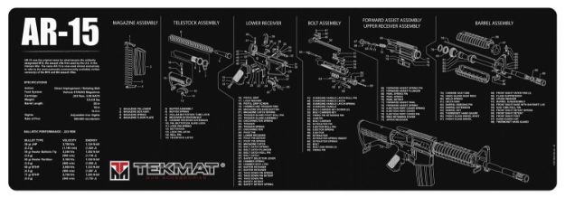 Picture of Tekmat Ar-15 Cleaning Mat Black/White Rubber 36" Long Ar-15 Parts Diagram 