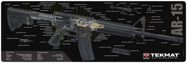 Picture of Tekmat Ar-15 3D Cutaway Cleaning Mat Black/White Rubber 36" Long Ar-15 Parts Diagram 