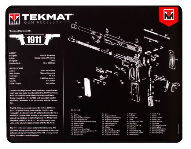 Picture of Tekmat 1911 Ultra Cleaning Mat Black/White Rubber 20" Long 1911 Parts Diagram 