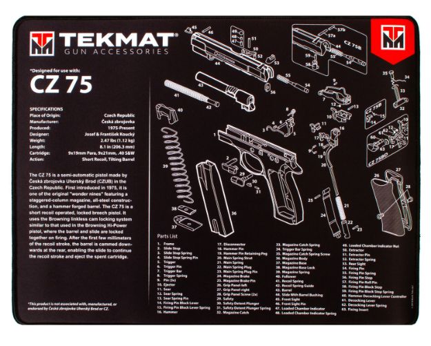 Picture of Tekmat Cz 75 Ultra Cleaning Mat Black/White Rubber 20" Long Cz-75 Parts Diagram 