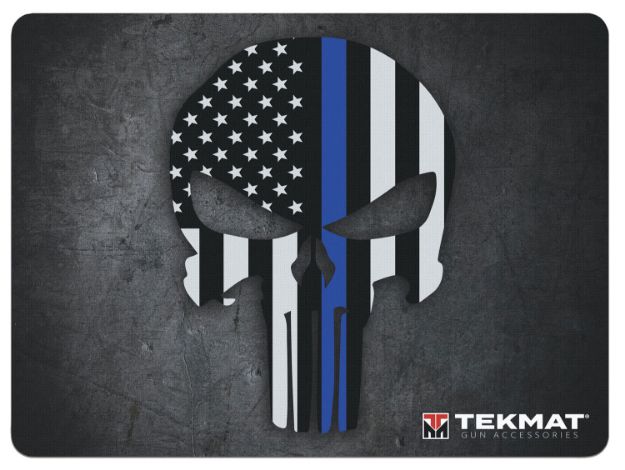 Picture of Tekmat Blue Line Punisher Ultra Cleaning Mat Black/White/Blue Rubber 20" Long Blue Line Punisher Skull 