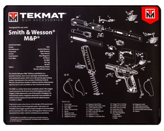 Picture of Tekmat S&W M&P Ultra Cleaning Mat Black/White Rubber 20" Long S&W M&P Parts Diagram 