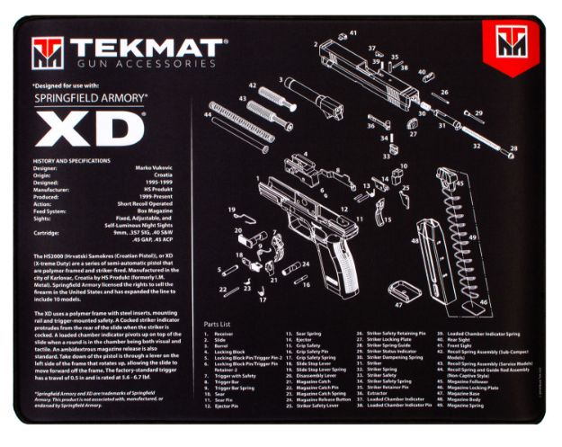 Picture of Tekmat Springfield Xd Ultra Cleaning Mat Black/White Rubber 20" Long Springfield Xd Parts Diagram 