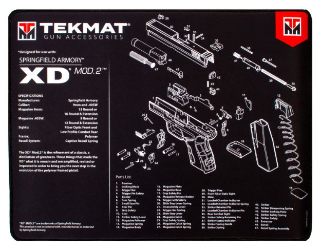 Picture of Tekmat Springfield Xd Mod2 Ultra Cleaning Mat Black/White Rubber 20" Long Springfield Xd Mod2 Parts Diagram 