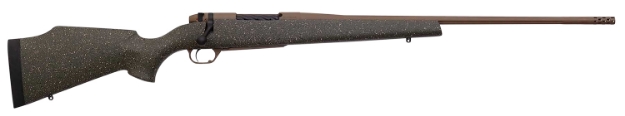 Picture of Weatherby Mark V Weathermark Lt 6.5 Wthby Rpm 4+1 24" Barrel, Flat Dark Earth Cerakote Finish, Flat Dark Earth Speckled Green Fixed Monte Carlo Stock 