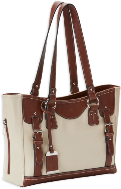 Picture of Bulldog Tote Purse W/Holster Sand W/Stone Trim Leather Small Autos, Revolvers Right Hand 