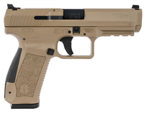 Picture of Canik Tp9sf 9Mm Luger 18+1 4.46" Barrel, Flat Dark Earth Frame W/Picatinny Accessory Rail, Serrated Cerakote Steel Slide, Black Interchangeable Backstrap Grip, Includes 2 Magazines & Holster