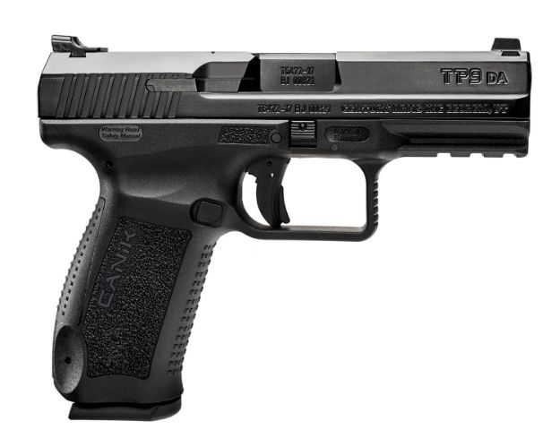 Picture of Canik Tp9da 9Mm Luger 18+1 4.07" Barrel, Black Frame W/Picatinny Accessory Rail, Serrated Nitride Steel Slide, Interchangeable Backstrap Grip, Includes 2 Magazines & Holster 