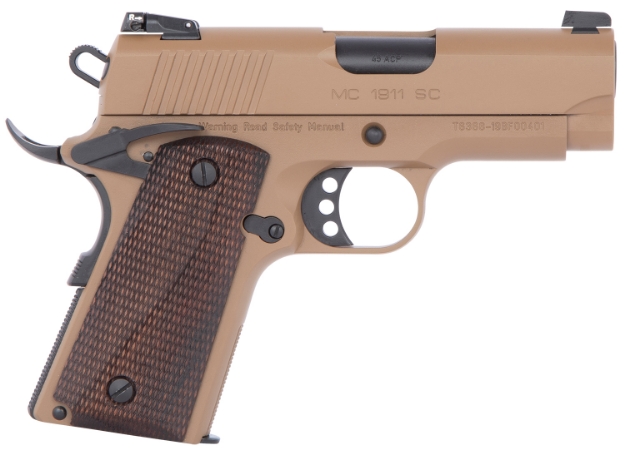 Picture of Girsan Mc1911 Sc 45 Acp Caliber With 3.40" Barrel, 6+1 Capacity, Overall Flat Dark Earth Finish, Aluminum Extended Beavertail Frame, Serrated Steel Slide & Checkered Laminate Grip 