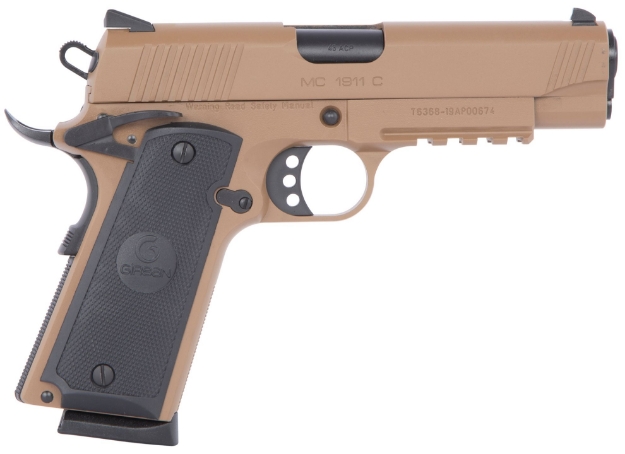 Picture of Eaa Girsan Mc1911 C Carrt 45 Acp 8+1 4.40" Black Steel Barrel, Flat Dark Earth Serrated Slide, Flat Dark Earth Steel Frame W/Accessory Rail & Beavertail, Checkered Laminate Grips Ambidextrous 