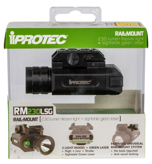 Picture of Iprotec Rm230lsg W/Laser For Rifles & Handguns Rail Equipped 46/230 Lumens Output 5Mw Output White/ Green Laser Up To 457 Meters Beam Picatinny Rail Mount Black Anodized Aluminum 