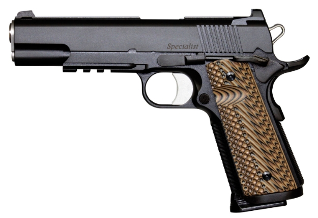 Picture of Dan Wesson Specialist 45 Acp 5" 8+1 Overall Black Finish With Serrated Slide, Black & Brown G10 Grip & Picatinny Rail 