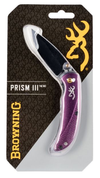 Picture of Browning Prism 3 2.88" Folding Clip Point Plain Black Stonewashed 7Cr17mov Ss Blade/Plum Anodized Aluminum Handle Includes Pocket Clip 