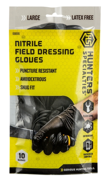 Picture of Hunters Specialties 01071 Nitrile Field Dressing Gloves Black Large 10 Per Pkg 