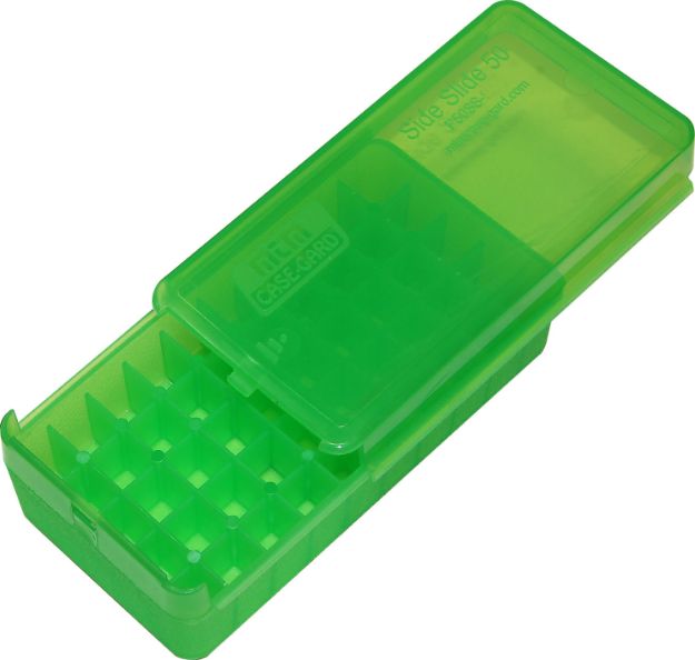 Picture of Mtm Case-Gard Side-Slide Ammo Box Pistol Multi-Caliber Handgun Clear Green Plastic 50Rd 