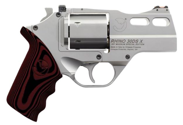 Picture of Chiappa Firearms Rhino 30Ds-X Special Edition 357 Mag 6Rd 3" Stainless Steel Barrel, Cylinder, Frame & Barrel Shroud, Matte Finish, Finger Grooved Black/Red G10 Grip 