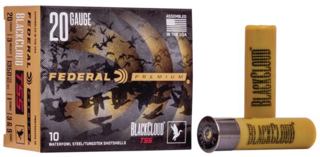 Picture of Federal Premium Black Cloud Tss 20 Gauge 3" 1 Oz 1350 Fps Steel/Tungsten 3, 9 Shot 10 Bx/10 Cs 